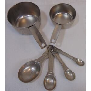 6 Piece Baking Measuring Set Aluminum Stainless Foley Cups Graduated 4 Spoon VTG